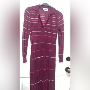 Burgundy and pink striped long sleeve dress s:8#striped #burgundy #highquality